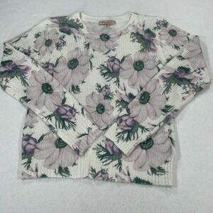 Philosophy Republic Clothing Floral Crew Neck Sweater White Purple Green M